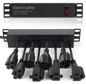 ElecVoztile 10 inch Rack PDU, 8 Rear Outlets, 15A, 125V, 1875W | 15A Overload Switch, 1U Rackmount, 6ft Cable, Ideal for 6U+ Mini Server Rack ElecVoztile 10 inch Rack PDU, 8 Rear Outlets, 15A, 125V, 1875W | 15A Overload Switch, 1U Rackmount, 6ft Cable, Ideal for 6U+ Mini Server Rack