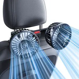 Dual-Head Rear Seat Car Fan, Powerful Airflow, 360° Rotation, Blows Both Left & Right, Adjustable Angle, Perfect for Pets, Front & Back Seats, USB & 12V/24V Powered Dual-Head Rear Seat Car Fan, Powerful Airflow, 360° Rotation, Blows Both Left & Right, Adjustable Angle, Perfect for Pets, Front & Back Seats, USB & 12V/24V Powered