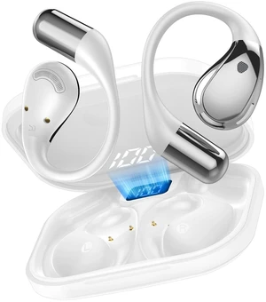 Open-Ear Headphones, Bluetooth 6.0 Wireless Earbuds Powerful Sound, 40H Open Ear Earbuds with ENC Mic, Comfortable Ear Hooks/IP7 Waterproof/Fast Charging Earphones for Workouts/Running, White Open-Ear Headphones, Bluetooth 6.0 Wireless Earbuds Powerful Sound, 40H Open Ear Earbuds with ENC Mic, Comfortable Ear Hooks/IP7 Waterproof/Fast Charging Earphones for Workouts/Running, White
