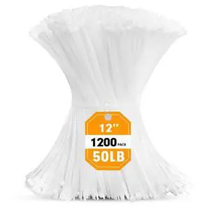 Zip Ties, 1200pcs Cable Zip Ties 12 Inch, Heavy Duty White Plastic Wire Ties with 50lb Tensile Strength, Self-Locking Nylon Cable Ties, Wire Management for Indoor and Outdoor Zip Ties, 1200pcs Cable Zip Ties 12 Inch, Heavy Duty White Plastic Wire Ties with 50lb Tensile Strength, Self-Locking Nylon Cable Ties, Wire Management for Indoor and Outdoor