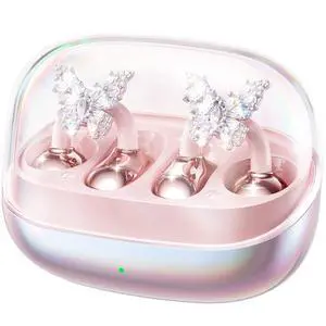 Gen2 Clip-On Open Ear Earbuds with Detachable Sparkle Butterfly Earrings, Bluetooth Wireless Headphones for Women, 50H Playtime, Comfortable Fit for Small Ears, Easy Storage Case,Transparent Gen2 Clip-On Open Ear Earbuds with Detachable Sparkle Butterfly Earrings, Bluetooth Wireless Headphones for Women, 50H Playtime, Comfortable Fit for Small Ears, Easy Storage Case,Transparent