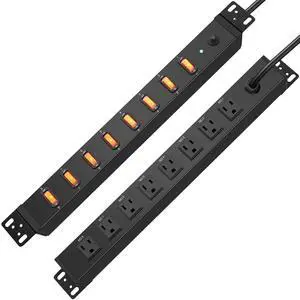 8 Outlet PDU Power Strip, 1U Rack Surge Protection, 6FT, Black, 1 | Metal Mountable Outlet with Independent Switch, for Network Server Audio Equipment Racks, 1200J 8 Outlet PDU Power Strip, 1U Rack Surge Protection, 6FT, Black, 1 | Metal Mountable Outlet with Independent Switch, for Network Server Audio Equipment Racks, 1200J