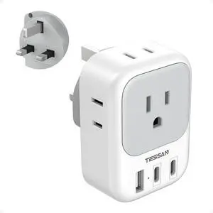 US to UK Type G Travel Adapter | 4 Electrical Outlets, 3 USB Ports (2 USB C), Ireland England London Scotland Dubai Singapore Qatar Kenya British Compatible US to UK Type G Travel Adapter | 4 Electrical Outlets, 3 USB Ports (2 USB C), Ireland England London Scotland Dubai Singapore Qatar Kenya British Compatible