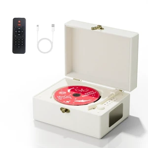Rechargeable Leather CD Player with Speakers, Bluetooth Transmitter, Festival Gift, BGM Player for Home Decor., White Rechargeable Leather CD Player with Speakers, Bluetooth Transmitter, Festival Gift, BGM Player for Home Decor., White