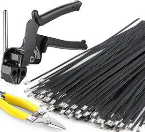 Black Metal Zip Ties Heavy Duty: Cable Tie Gun Tool Kit + 150 Pcs | All-In-One Stainless Steel Fastener Set with Industrial Shears & Low-Glare Finish for Outdoor Fencing & Pipe Repair Work Black Metal Zip Ties Heavy Duty: Cable Tie Gun Tool Kit + 150 Pcs | All-In-One Stainless Steel Fastener Set with Industrial Shears & Low-Glare Finish for Outdoor Fencing & Pipe Repair Work