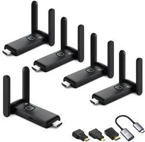 Wireless HDMI Transmitter and 4 Receiver Plug and Play Adapter | 2.4/5.8G@60Hz165FT/50M, suitable for expanding from laptops,TV boxes and Camera to multiple TVs/monitors Wireless HDMI Transmitter and 4 Receiver Plug and Play Adapter | 2.4/5.8G@60Hz165FT/50M, suitable for expanding from laptops,TV boxes and Camera to multiple TVs/monitors