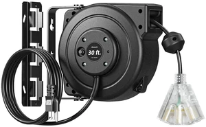 30FT Retractable Extension Cord Reel,16/3C SJTOW Cord Reel 10 Amp, Lighted Triple Outlets, 180° Swivel Bracket, Ceiling/Wall Mount, Heavy Duty for Garage, Workshop, ETL Listed 30FT Retractable Extension Cord Reel,16/3C SJTOW Cord Reel 10 Amp, Lighted Triple Outlets, 180° Swivel Bracket, Ceiling/Wall Mount, Heavy Duty for Garage, Workshop, ETL Listed