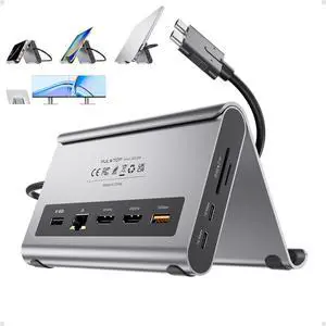 MacBook Pro Docking Station Dual Monitor 4K@60Hz for MacBook Pro/Air M4/M5 | USB C Docking Station with 2 HDMI, Ethernet, USB 10Gbps, SD/TF, Laptop Stand Dock, Space-Saving for Mac Users, Grey MacBook Pro Docking Station Dual Monitor 4K@60Hz for MacBook Pro/Air M4/M5 | USB C Docking Station with 2 HDMI, Ethernet, USB 10Gbps, SD/TF, Laptop Stand Dock, Space-Saving for Mac Users, Grey