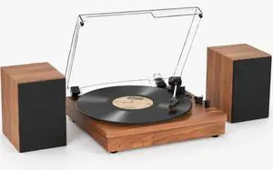 ® Record Player with 2 External Speakers, Vinyl Turntable, Brown | 3-Speed Belt-Drive Turntable for 33/45/78 RPM Vinyl, Bluetooth Wireless Playback, Auto Stop, AUX Headphone Input and RCA Out ® Record Player with 2 External Speakers, Vinyl Turntable, Brown | 3-Speed Belt-Drive Turntable for 33/45/78 RPM Vinyl, Bluetooth Wireless Playback, Auto Stop, AUX Headphone Input and RCA Out