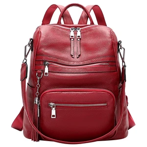Genuine Leather Backpack for Women Soft Large Shoulder Bag Fits 11" ipad, Multi-pockets, Large Capacity Casual Shoulder Daypack for Daily Use, Travel, Commute, S106 Red Genuine Leather Backpack for Women Soft Large Shoulder Bag Fits 11" ipad, Multi-pockets, Large Capacity Casual Shoulder Daypack for Daily Use, Travel, Commute, S106 Red