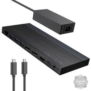 Laptop Docking Station, Triple Monitors Dock,Dual DisplayPort,HDMI | Single 4K@144Hz, 130W PD Charger, 3×USB-C/A 10Gb, 3×USB-A 5Gb, Gigabit Ethernet and Mic/Audio, Compatible with Windows Only Laptop Docking Station, Triple Monitors Dock,Dual DisplayPort,HDMI | Single 4K@144Hz, 130W PD Charger, 3×USB-C/A 10Gb, 3×USB-A 5Gb, Gigabit Ethernet and Mic/Audio, Compatible with Windows Only