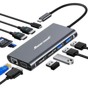 USB-C Docking Station for Laptop, Triple Display Dock with 4K HDMI & 1080p VGA, 11-in-1 USB-C Dock with Ethernet, 100W Charging for Home Office USB-C Docking Station for Laptop, Triple Display Dock with 4K HDMI & 1080p VGA, 11-in-1 USB-C Dock with Ethernet, 100W Charging for Home Office