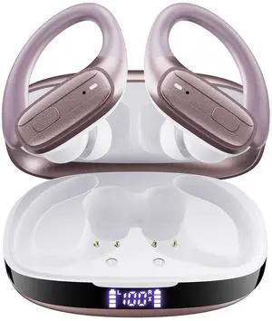 Wireless Earbuds, Bluetooth Headphones 5.4, 80Hr Playtime Ear Buds with Hooks for Sports, Noise Canceling, LED Display, IPX7 Waterproof Earphones for Workout Running, Rosegold Wireless Earbuds, Bluetooth Headphones 5.4, 80Hr Playtime Ear Buds with Hooks for Sports, Noise Canceling, LED Display, IPX7 Waterproof Earphones for Workout Running, Rosegold