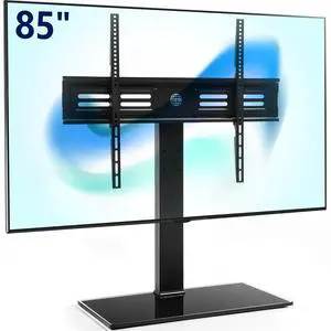 Universal TV Stand with Swivel Mount for 50-85 inch Flat Screens - Height Adjustable Tempered Glass Base Holds up to 143 lbs Universal TV Stand with Swivel Mount for 50-85 inch Flat Screens - Height Adjustable Tempered Glass Base Holds up to 143 lbs