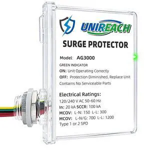 AG3000 HVAC Surge Protector 120/240V, House Surge Protectors, AC Surge Protector, Whole House Surge Protective Device for Mini Split, TPMOV Technology, Watertight Enclosure (Pack of 1) AG3000 HVAC Surge Protector 120/240V, House Surge Protectors, AC Surge Protector, Whole House Surge Protective Device for Mini Split, TPMOV Technology, Watertight Enclosure (Pack of 1)