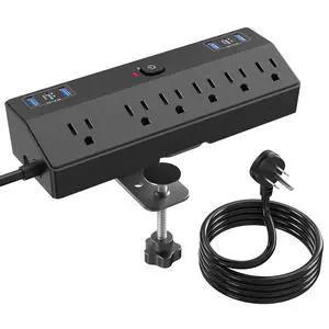 Desk Clamp Power Strip 6FT with 40W USB C Ports, Flat Plug Desk Mount Power Strip Surge Protector, Removable Extension Cord with 2 USB-C Ports 6 Outlets, Fits 1.8" Tabletop Edge, Black Desk Clamp Power Strip 6FT with 40W USB C Ports, Flat Plug Desk Mount Power Strip Surge Protector, Removable Extension Cord with 2 USB-C Ports 6 Outlets, Fits 1.8" Tabletop Edge, Black