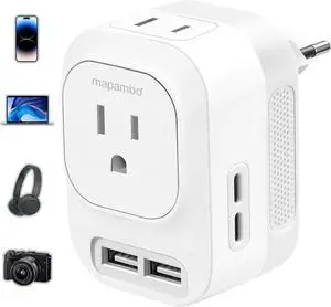 220V to 110V Voltage Converter US to Europe with 2 USB A & 2 USB C Ports Fast Charging, Power Converter for European Travel International Universal Travel Adapter for Italy Germany Spain France 220V to 110V Voltage Converter US to Europe with 2 USB A & 2 USB C Ports Fast Charging, Power Converter for European Travel International Universal Travel Adapter for Italy Germany Spain France