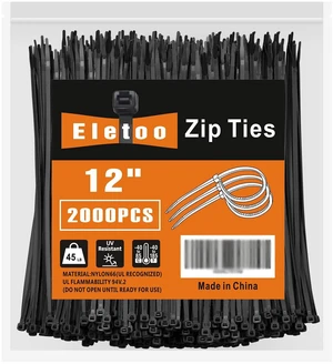 12 Inch Black Zip Ties 2000 Pack Cable Ties 45 LBS UV Resistant Cable Ties, Weatherproof, Self-Locking for Indoor and Outdoor 12 Inch Black Zip Ties 2000 Pack Cable Ties 45 LBS UV Resistant Cable Ties, Weatherproof, Self-Locking for Indoor and Outdoor