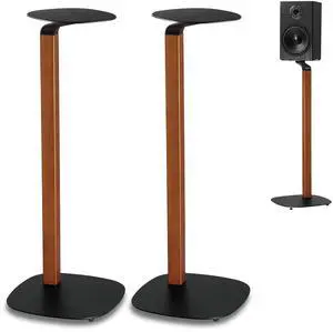 Wood and Metal Speaker Stands, Pair, Black and Walnut | 30.75in floor standing for bookshelf and compact speakers, 22 lb capacity, cable management, walnut wood and black metal Wood and Metal Speaker Stands, Pair, Black and Walnut | 30.75in floor standing for bookshelf and compact speakers, 22 lb capacity, cable management, walnut wood and black metal
