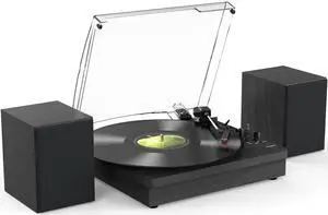 ® Record Player with 2 External Speakers, Vinyl Turntable, Black | 3-Speed Belt-Drive Turntable for 33/45/78 RPM Vinyl, Bluetooth Wireless Playback, Auto Stop, AUX Headphone Input and RCA Out ® Record Player with 2 External Speakers, Vinyl Turntable, Black | 3-Speed Belt-Drive Turntable for 33/45/78 RPM Vinyl, Bluetooth Wireless Playback, Auto Stop, AUX Headphone Input and RCA Out