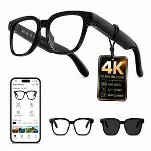 AI Smart Glasses with Camera, 4K Anti-Shake Video & Photo Capture | Real-Time Translation, Object Recognition, AI Assistant, Open-Ear Audio, Smart Glasses with Camera and Bluetooth, Black AI Smart Glasses with Camera, 4K Anti-Shake Video & Photo Capture | Real-Time Translation, Object Recognition, AI Assistant, Open-Ear Audio, Smart Glasses with Camera and Bluetooth, Black