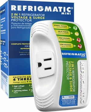 2 in 1 Voltage & Surge Protector for Refrigerators Protects refrigerators Up to 27 cu. ft. against high and low voltage, brownouts and spikes. Includes safety delay time 2 in 1 Voltage & Surge Protector for Refrigerators Protects refrigerators Up to 27 cu. ft. against high and low voltage, brownouts and spikes. Includes safety delay time