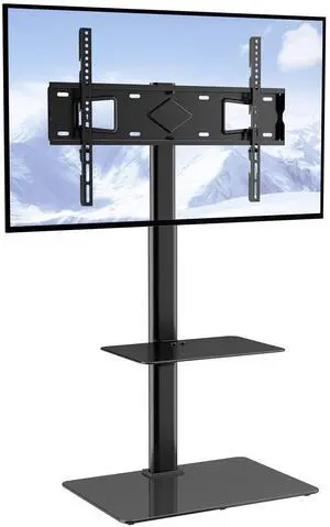TV Stand Mount, Adjustable Swivel Floor Stand for 32-65 Inch TVs, Portable with Tempered Glass Base, Height Adjustable for Living Room or Bedroom TV Stand Mount, Adjustable Swivel Floor Stand for 32-65 Inch TVs, Portable with Tempered Glass Base, Height Adjustable for Living Room or Bedroom