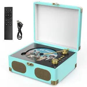 CD Player with Speakers Retro Portable CD Players for Home Music Player with Remote Control,V5.4 Bluetooth in&Out Desktop Suitcase CD Player with AUX in, Headphone Jack,USB PlaybackBlue CD Player with Speakers Retro Portable CD Players for Home Music Player with Remote Control,V5.4 Bluetooth in&Out Desktop Suitcase CD Player with AUX in, Headphone Jack,USB PlaybackBlue
