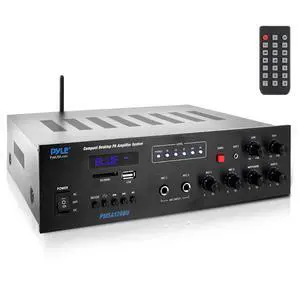 Public Address Amplifier - 500W Compact Digital Receiver w/ 70V 100V Output, Dual Mic Input, USB-A Input w/ MP3 Player, FM Radio, RCA | Home, Continuous Volume and Commercial | PMSA126BU Public Address Amplifier - 500W Compact Digital Receiver w/ 70V 100V Output, Dual Mic Input, USB-A Input w/ MP3 Player, FM Radio, RCA | Home, Continuous Volume and Commercial | PMSA126BU