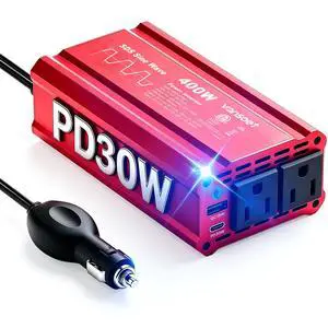 2026 Upgraded 400W Peak Clipped Sine Wave Car Power Inverter DC 12V to AC(2 Outlets) 110V Car Charger Plug Adapter Power Converter with PD3.0 & QC18W Dual USB Charging Ports (Red-400) 2026 Upgraded 400W Peak Clipped Sine Wave Car Power Inverter DC 12V to AC(2 Outlets) 110V Car Charger Plug Adapter Power Converter with PD3.0 & QC18W Dual USB Charging Ports (Red-400)