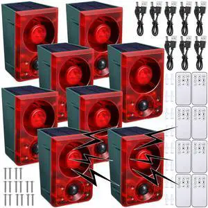 Solar Outdoor Motion Sensor Alarm Animal Deterrent Gunshot Sound Dog Barking Alarm 130dB Loud Noise Maker 3 Modes with USB Remote Control Support Recording and Volume Adjustment(4 Pcs,Red) Solar Outdoor Motion Sensor Alarm Animal Deterrent Gunshot Sound Dog Barking Alarm 130dB Loud Noise Maker 3 Modes with USB Remote Control Support Recording and Volume Adjustment(4 Pcs,Red)