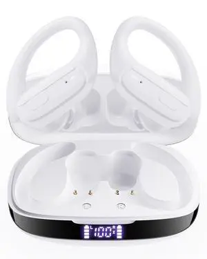 Wireless Earbuds, Bluetooth Headphones 5.4, 80Hr Playtime Ear Buds with Hooks for Sports, Noise Canceling, LED Display, IPX7 Waterproof Earphones for Workout Running, Purewhite Wireless Earbuds, Bluetooth Headphones 5.4, 80Hr Playtime Ear Buds with Hooks for Sports, Noise Canceling, LED Display, IPX7 Waterproof Earphones for Workout Running, Purewhite