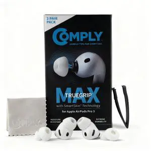 TrueGrip MAX Premium Memory Foam Replacement Ear Tips | For Apple AirPods Pro Gen 3, Long Lasting Comfort, Superior Noise Isolation, White Large (3 Pairs) TrueGrip MAX Premium Memory Foam Replacement Ear Tips | For Apple AirPods Pro Gen 3, Long Lasting Comfort, Superior Noise Isolation, White Large (3 Pairs)