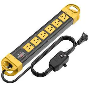 GFCI Outdoor Power Strip Weatherproof IPX6 Waterproof, Yellow 15FT | Surge Protector 2700J with 6 Plug Extender Port, Exterior Long Extension Cord with Multiple Outlet for Garden Christmas Decor GFCI Outdoor Power Strip Weatherproof IPX6 Waterproof, Yellow 15FT | Surge Protector 2700J with 6 Plug Extender Port, Exterior Long Extension Cord with Multiple Outlet for Garden Christmas Decor