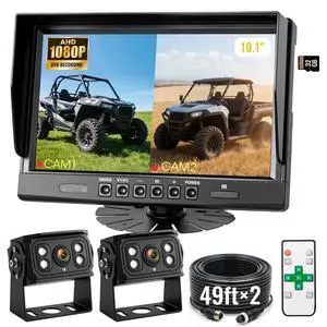 10.1" 2-Wired Backup Camera System, DVR Dual Screen Rear View Camera, IP69 Waterproof IR Night Vision, 20G Vibration-Proof for Trailer/Tractor/Truck/Combine/Skid Steer/Heavy Equipment/UTV, Y3 10.1" 2-Wired Backup Camera System, DVR Dual Screen Rear View Camera, IP69 Waterproof IR Night Vision, 20G Vibration-Proof for Trailer/Tractor/Truck/Combine/Skid Steer/Heavy Equipment/UTV, Y3