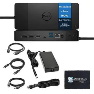Dell WD22TB4 Thunderbolt 4 Dock Bundle - 40Gbps USB-C/USB-A, with 180W Adapter, HDMI, DP, USB-C Cable & Cloth - Docking Station, Supports Dual/Triple Monitors & 4k Display Dell WD22TB4 Thunderbolt 4 Dock Bundle - 40Gbps USB-C/USB-A, with 180W Adapter, HDMI, DP, USB-C Cable & Cloth - Docking Station, Supports Dual/Triple Monitors & 4k Display
