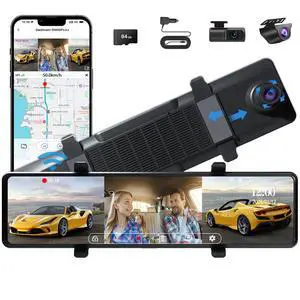 3 Channel Mirror Dash Cam, 12" Triple Rear View Mirror with Front 4K, Inside and Rear 1080P Cameras with 5.8GHz WiFi, G-Sensor, Night Vision, Reverse Assist, Parking Monitor 3 Channel Mirror Dash Cam, 12" Triple Rear View Mirror with Front 4K, Inside and Rear 1080P Cameras with 5.8GHz WiFi, G-Sensor, Night Vision, Reverse Assist, Parking Monitor