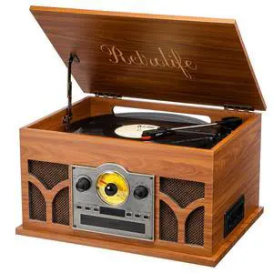 ® 10-in-1 Record Player with Speakers and Bluetooth, Mahogany | 3-Speed Belt-Drive Turntable, CD/Cassette/USB/AM-FM radio, Built-in Stereo Speakers, RCA Output,Real Wood,for 7/10/12 Vinyl ® 10-in-1 Record Player with Speakers and Bluetooth, Mahogany | 3-Speed Belt-Drive Turntable, CD/Cassette/USB/AM-FM radio, Built-in Stereo Speakers, RCA Output,Real Wood,for 7/10/12 Vinyl