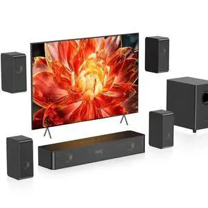 Wooden 5.1.2 Virtual Surround Sound System, 4 Surround Speakers Wired, 400W Peak Power, Sound Bars for Smart TV w/Subwoofer, 5.25'' Deep Bass, Home Theater TV System, ARC/Opt/BT/AUX Wooden 5.1.2 Virtual Surround Sound System, 4 Surround Speakers Wired, 400W Peak Power, Sound Bars for Smart TV w/Subwoofer, 5.25'' Deep Bass, Home Theater TV System, ARC/Opt/BT/AUX