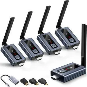 Upgraded Wireless HDMI 4 Receivers and Transmitter with LED Screen, Up to 6 RXs,165FT Plug & Play 1080P HD Output 5.8GHz Extender for TV Box/Laptop/Projector/Camera to Multiple Screens Upgraded Wireless HDMI 4 Receivers and Transmitter with LED Screen, Up to 6 RXs,165FT Plug & Play 1080P HD Output 5.8GHz Extender for TV Box/Laptop/Projector/Camera to Multiple Screens