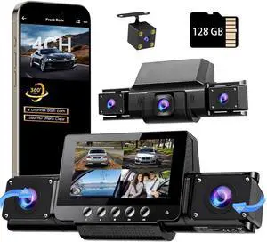 4 Channel Dash Cam Front and Rear with 360° View for All-Round Protection, 4-Way Recording, Built-in 5G WiFi & GPS, APP Control, 8 IR LEDs, 24H Parking Monitor, G-Sensor, Free TF Card (128GB) 4 Channel Dash Cam Front and Rear with 360° View for All-Round Protection, 4-Way Recording, Built-in 5G WiFi & GPS, APP Control, 8 IR LEDs, 24H Parking Monitor, G-Sensor, Free TF Card (128GB)