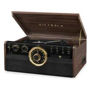 Empire - Wood 6-in-1 Bluetooth Record Player - Espresso | Mid-century wood music center plays vinyl, CD, cassette, FM radio and aux, built-in stereo speakers, RCA out, headphone jack Empire - Wood 6-in-1 Bluetooth Record Player - Espresso | Mid-century wood music center plays vinyl, CD, cassette, FM radio and aux, built-in stereo speakers, RCA out, headphone jack