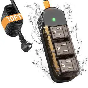 Outdoor Power Strip Weatherproof 10 FT Extension Cord Waterproof Surge Protector Power Strip, 3 AC Outlets, 1625W Overload Protection, for Camping, Home, Office, Garden, FCC UL Listed Outdoor Power Strip Weatherproof 10 FT Extension Cord Waterproof Surge Protector Power Strip, 3 AC Outlets, 1625W Overload Protection, for Camping, Home, Office, Garden, FCC UL Listed