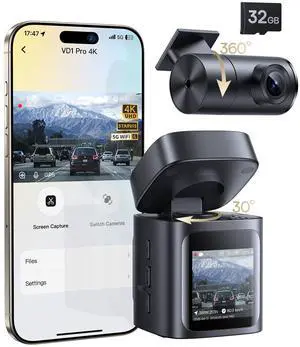 VD1 Pro Solar Dash Cam Front and Rear, 4K+1080P Dash Camera for Cars, Battery Powered Parking Mode, Starvis Night Vision, 32 GB Card Included, 5GHz WiFi, GPS, Wide Angle,Voice Control VD1 Pro Solar Dash Cam Front and Rear, 4K+1080P Dash Camera for Cars, Battery Powered Parking Mode, Starvis Night Vision, 32 GB Card Included, 5GHz WiFi, GPS, Wide Angle,Voice Control