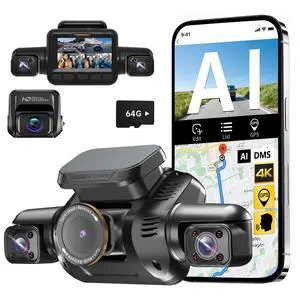 AI 4K Dash Cam Front and Rear, 4 Channel 360° View Camera for Car | 5GHz WiFi, AI Driver Monitor System DMS, Night Vision, Voice Control, GPS, Free 64GB Card, G-Sensor, 24H Parking Mode, V8PLUS AI 4K Dash Cam Front and Rear, 4 Channel 360° View Camera for Car | 5GHz WiFi, AI Driver Monitor System DMS, Night Vision, Voice Control, GPS, Free 64GB Card, G-Sensor, 24H Parking Mode, V8PLUS