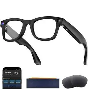 AI Smart Glasses with Camera, 8MP HD Camera Glasses for Men,Women, AI Recording Glasses with Voice Assistant,Open-Ear Audio,Real-Time Translation,Video Recording Sunglasses for Life & Work (Black) AI Smart Glasses with Camera, 8MP HD Camera Glasses for Men,Women, AI Recording Glasses with Voice Assistant,Open-Ear Audio,Real-Time Translation,Video Recording Sunglasses for Life & Work (Black)