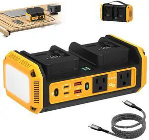 350W Pure Sine Wave Inverter Compatible with Dewalt 20V Battery | Dual Battery Auto-Switch, Battery Not Included, 120V AC Outlets, 140W USB-C PD3.1 Input/Output, 7A Recharge Mode, 600LM LED 350W Pure Sine Wave Inverter Compatible with Dewalt 20V Battery | Dual Battery Auto-Switch, Battery Not Included, 120V AC Outlets, 140W USB-C PD3.1 Input/Output, 7A Recharge Mode, 600LM LED