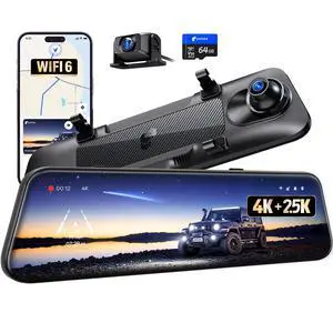 S12 Native 4K + 2.5K Mirror Dash Cam, Rear View Mirror Camera w/ 8MP Starlit Color Night Vision, WiFi 6 30MB/s Download, GPS, 64GB Card Included, Backup Camera for SUVs Trucks Vans RVS S12 Native 4K + 2.5K Mirror Dash Cam, Rear View Mirror Camera w/ 8MP Starlit Color Night Vision, WiFi 6 30MB/s Download, GPS, 64GB Card Included, Backup Camera for SUVs Trucks Vans RVS