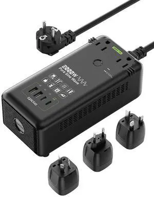 2000W Pure Sine Wave Voltage Converter, 220V to 110V | Universal Travel Plug Adapter for EU/UK/AU/JP, 20W PD Fast Charging, 2AC/2USB-A/2USB-C, Black 2000W Pure Sine Wave Voltage Converter, 220V to 110V | Universal Travel Plug Adapter for EU/UK/AU/JP, 20W PD Fast Charging, 2AC/2USB-A/2USB-C, Black