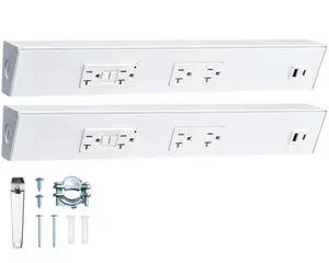 2-Pack 16 in Hardwired Under Cabinet Power Strip with GFCI Outlet | 20A GFCI + 20A TR Outlet with USB-A & USB-C, Angled Outlet Design, 2500W Rating, Modular No-Cut System, ETL Listed 2-Pack 16 in Hardwired Under Cabinet Power Strip with GFCI Outlet | 20A GFCI + 20A TR Outlet with USB-A & USB-C, Angled Outlet Design, 2500W Rating, Modular No-Cut System, ETL Listed